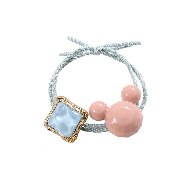 Dây Buộc Tóc Cao Su Co Giãn Hình Chuột Mickey Màu Thạch Pha Lê Phong Cách Hàn Quốc Đơn Giản Thời Trang Dành Cho Bạn Nữ