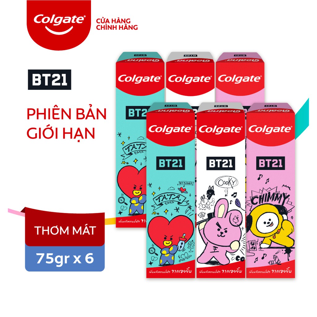 Bộ 6 kem đánh răng phiên bản giới hạn Colgate x BT21 - Nụ cười tự tin 75g/tuýp