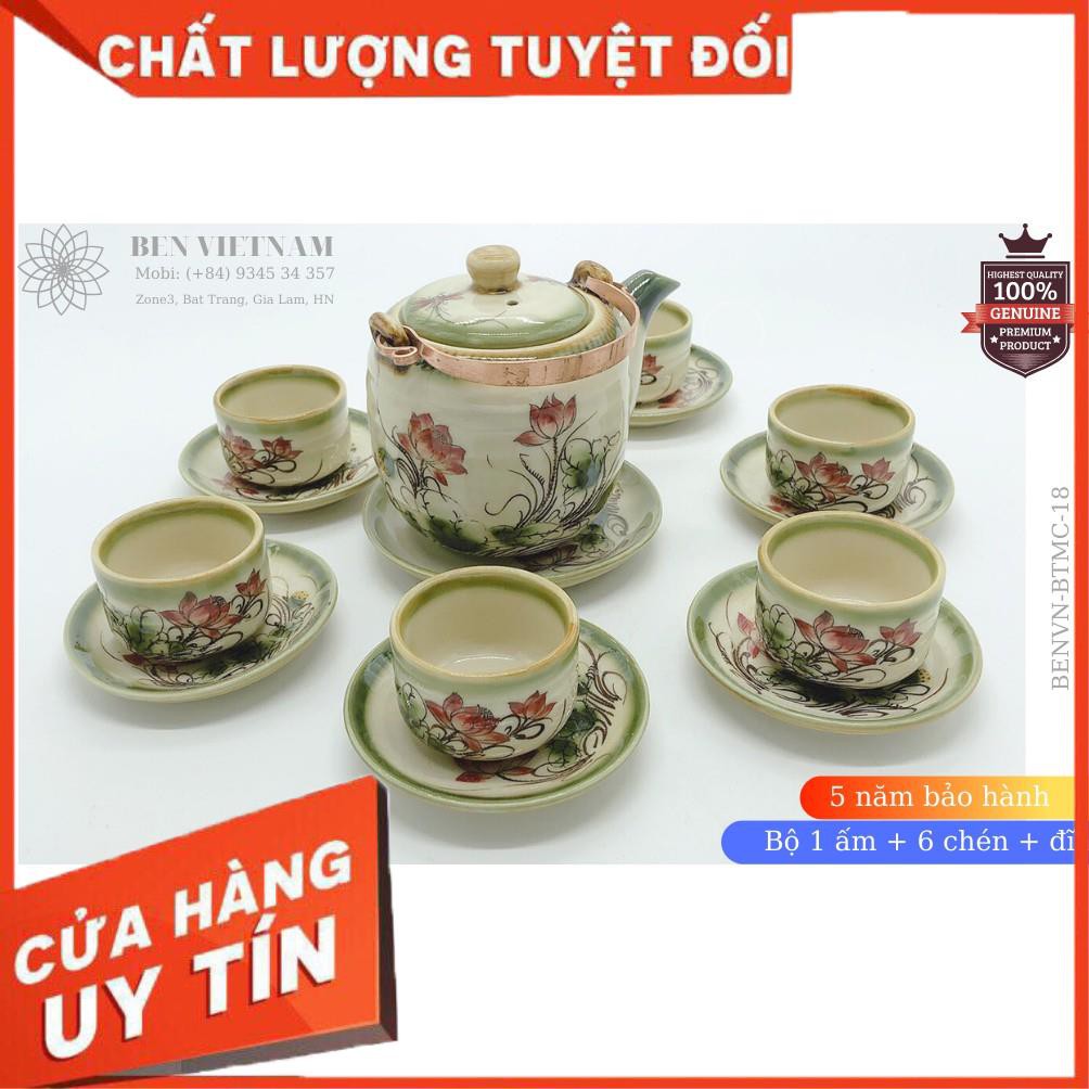 [FREESHIP] Ấm pha trà Gốm Sứ Bát Tràng Men Cổ vẽ tay cao cấp - BENVN-BTMC-18