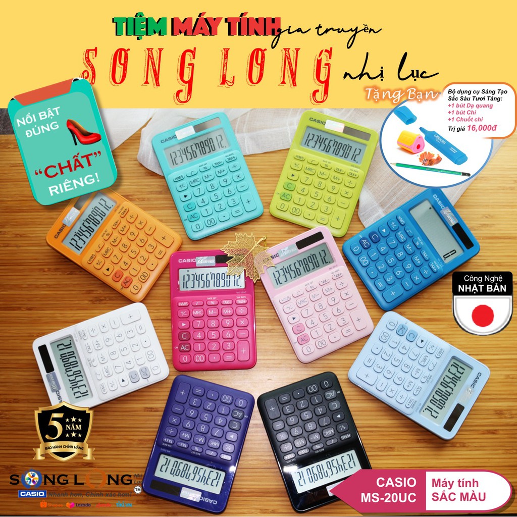 Máy Tính Casio Sắc Màu MS-20UC - "Nổi Bật đúng CHẤT riêng!" - Máy Tính Cầm Tay Chính Hãng BITEX Bảo Hành 5 Năm