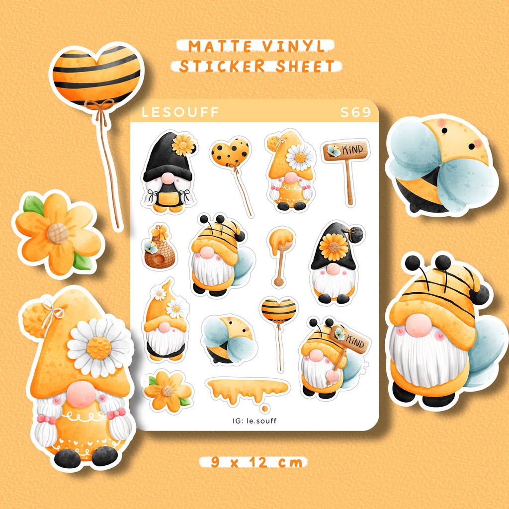 S68 S69- Sticker chị ong nâu chú lùn , bullet journal, hình dán sổ tay dễ thương - Lesouff