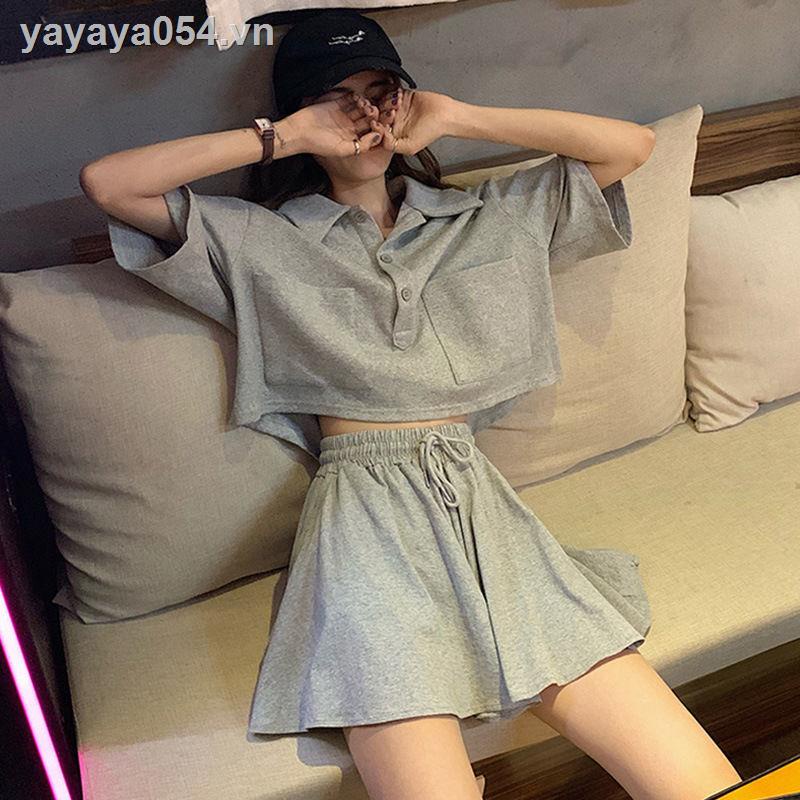 Set Áo Thun Cổ Polo Ngắn Tay + Quần Short Ống Rộng Thời Trang Mùa Hè Mới Cho Nữ