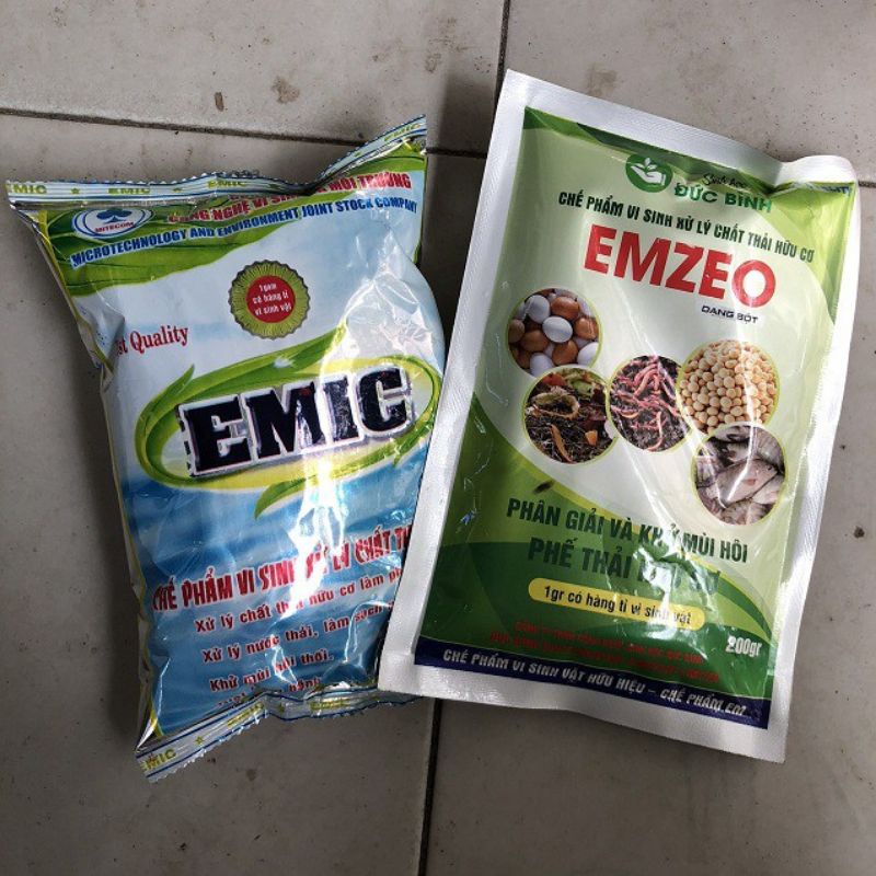 Combo Chế phẩm ủ phân vi sinh Emic và EMZEO khử mùi hôi, bộ đôi ủ phân hữu cơ 200g