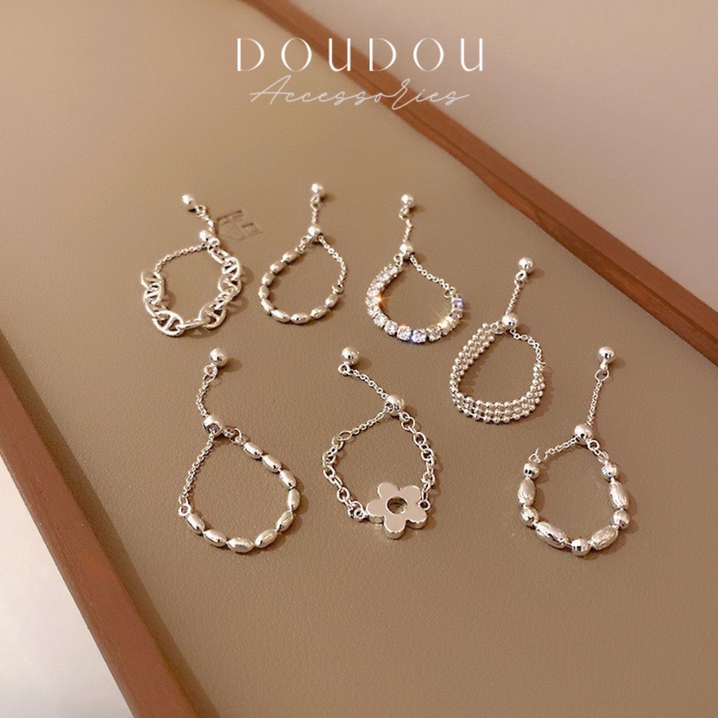 Nhẫn bạc nữ đơn giản DOUDOU Nhẫn dây xích mảnh phong cách Hàn Quốc chất liệu bạc S925 thời trang JZ001