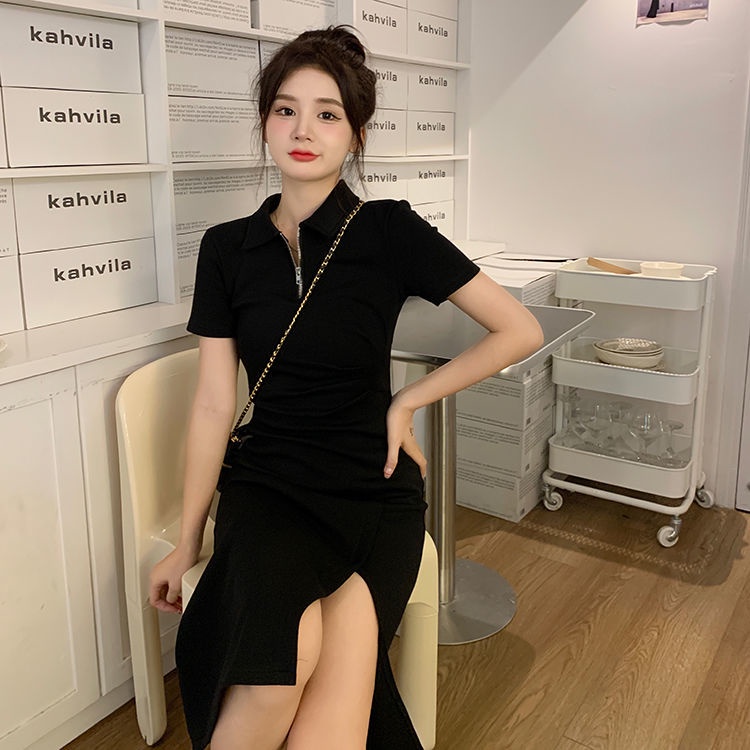 Đầm SUXI cổ polo màu trơn phong cách Hàn Quốc thời trang mùa hè cho nữ