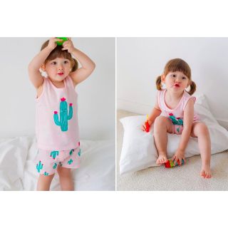 Bộ Pyjama Cordi-i Ba lỗ mẫu Xương rồng hồng