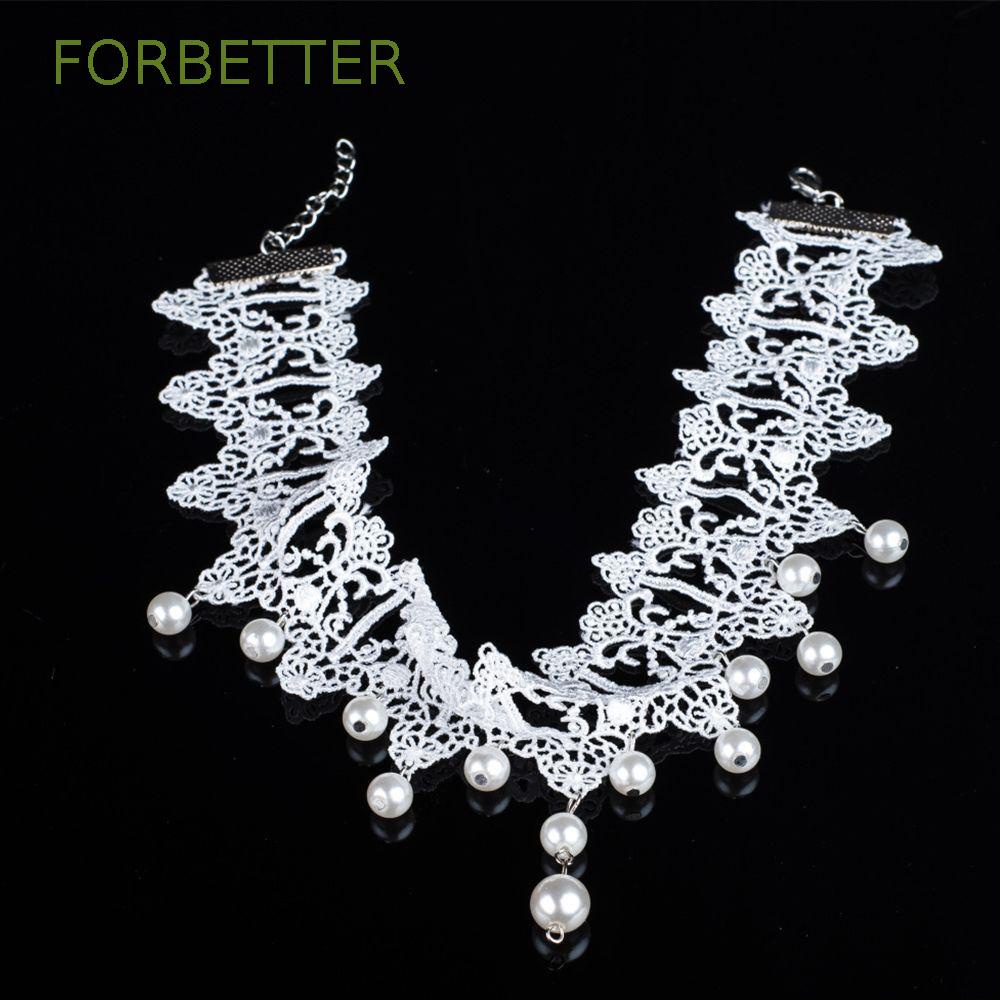 Vòng Cổ Choker Ngắn Phối Ren Đính Ngọc Trai Màu Trắng Phong Cách Gothic Thời Trang Cho Nữ