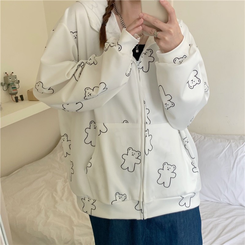 Áo Khoác Thun Có Mũ Hình Gấu - Áo Khoác Form Rộng - Kèm Video, Ảnh Thật - Titto Closet
