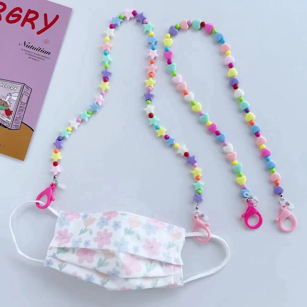 Dây Đeo Mắt Kính Hình Trái Tim Đính Hạt Đơn Giản Màu Kẹo Phong Cách Mới