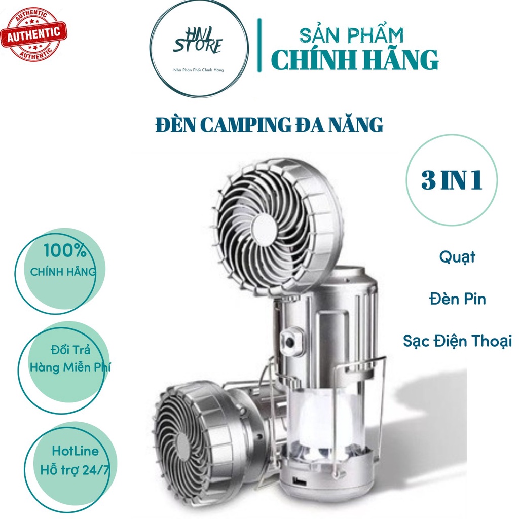 Đèn Pin Camping Năng Lượng Mặt Trời 3 trong 1 - Quạt Tích Điện, Sạc Dự Phòng Và Quạt - Tiện Lợi