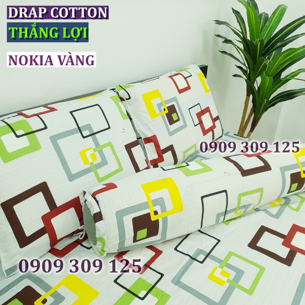 bộ ga cotton Thắng Lợi, ga giường (4 món) IN LOGO mẫu NOKIA VÀNG