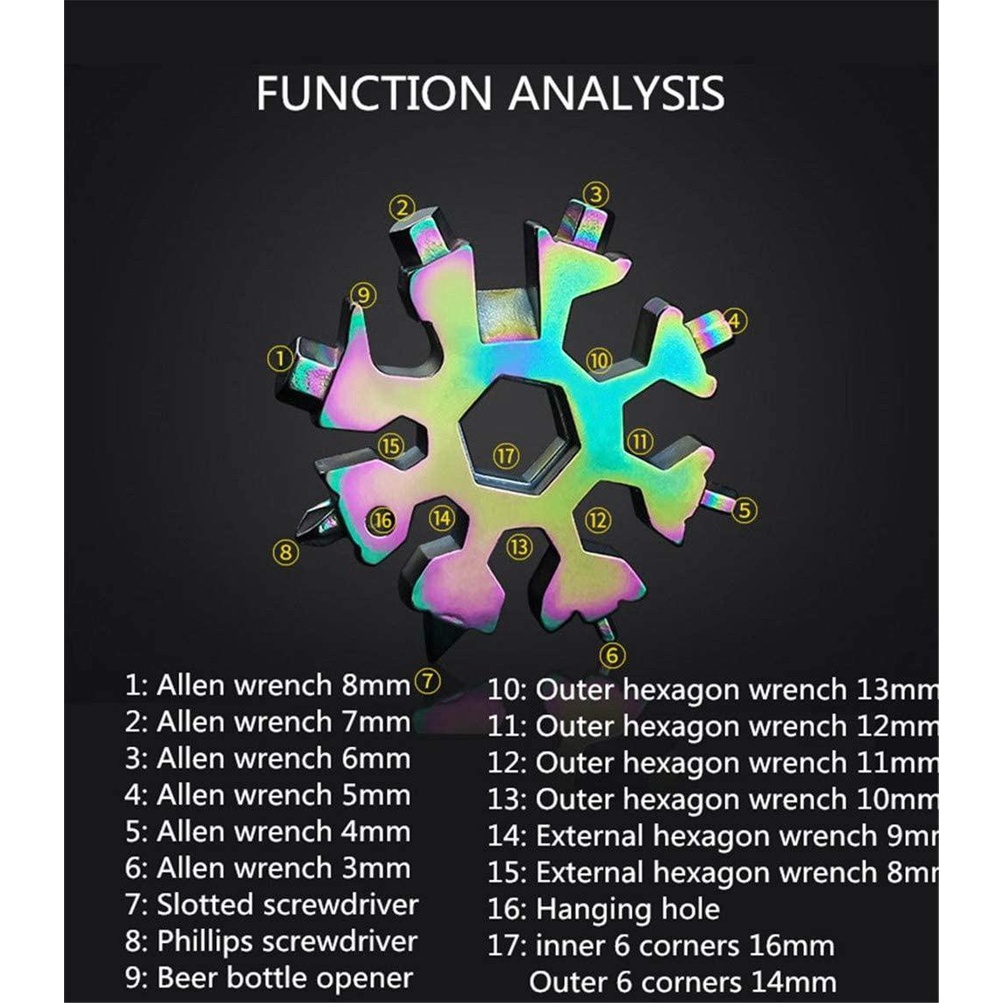 Cờ lê 18 trong 1 kiểu hoa tuyết bằng thép không gỉ nhỏ gọn đa năng