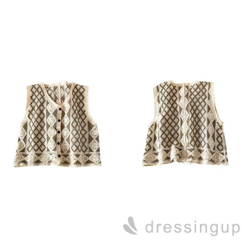 Áo dệt kim không tay cổ chữ V họa tiết hình thoi màu đen / mơ / lam kiểu xuân thu cho nữ