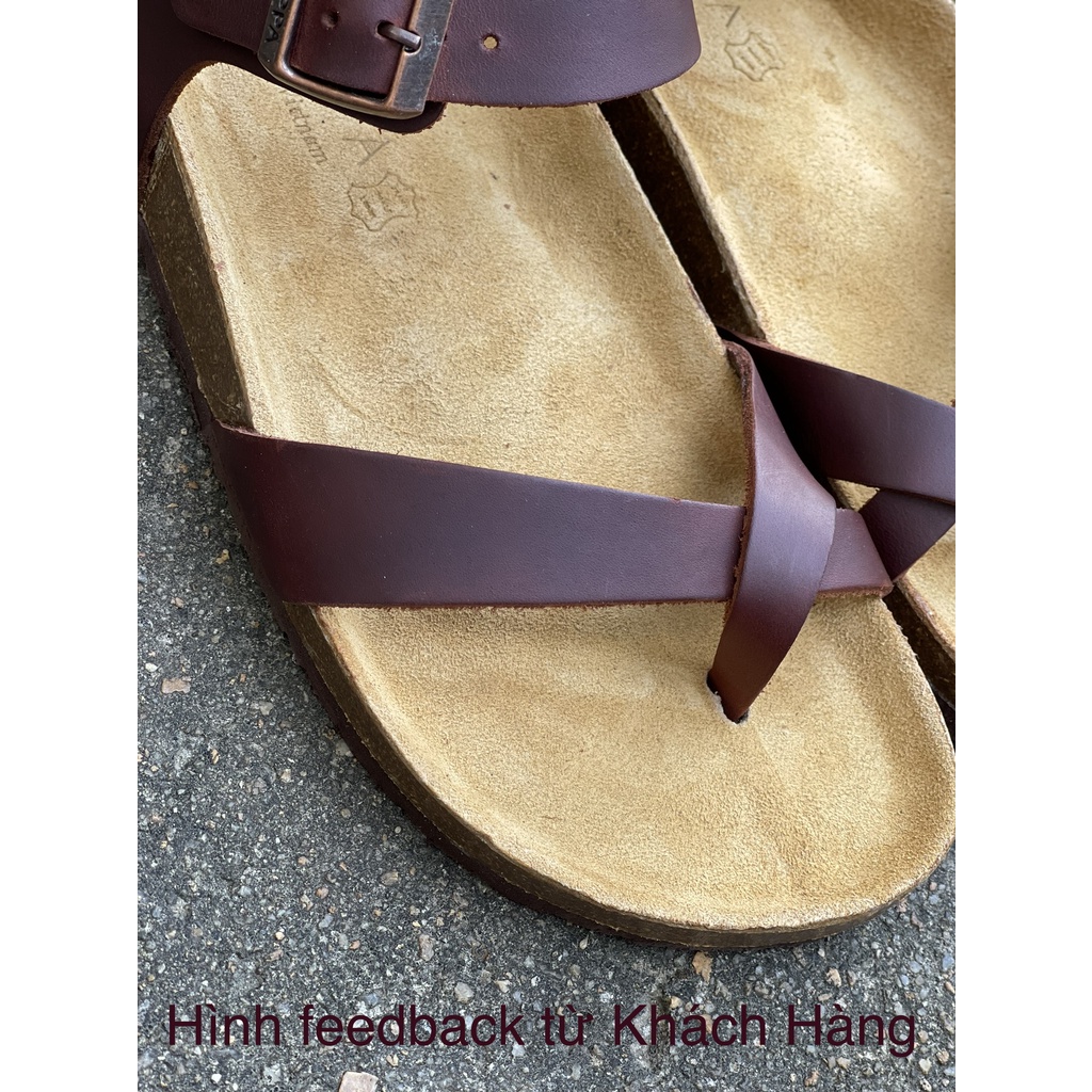 ZEPPA chính hãng - Da bò thật 100% - Sandal xỏ ngón chéo màu nâu MS: SN1  - Sandal đế trấu da bò UNISEX