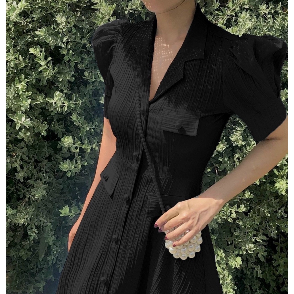 MAXI VẢI SỌC CỔ SƠ MI TAY BÚP