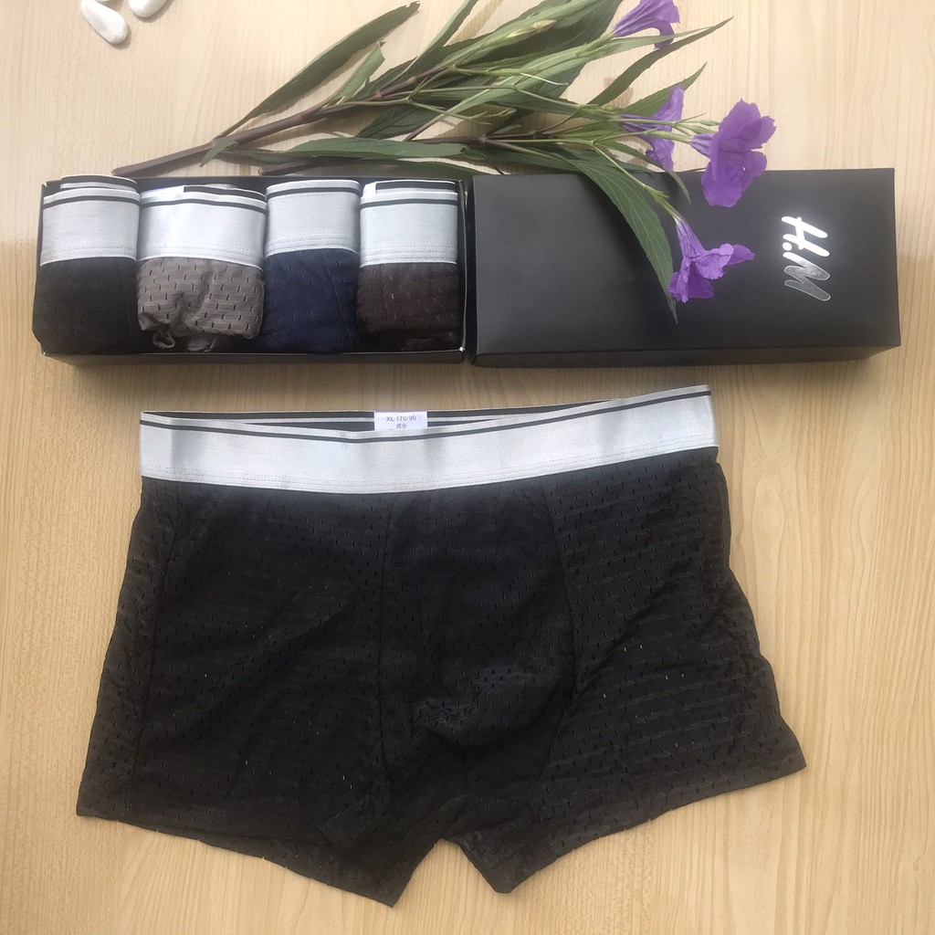 Quần lót nam Thông Hơi nhật bản, quần boxer nam Lưới HM (Hộp 4 Chiếc)