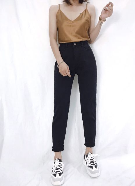 [SIZE ĐẠI 26- 36] Baggy Jean Đen Trơn - Rách gối - Lưng Cao TRÊN RỐN - Form siêu đẹp