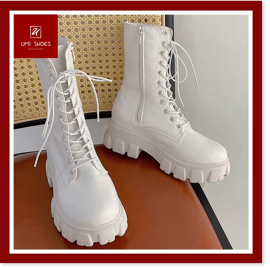 🆘 Giày bốt nữ ulzzang cao cổ đến bắp chân 20cm đế cao răng cưa 5cm buộc dây kéo khóa đẹp mới hot trend đi chơi xinh ☆╮�
