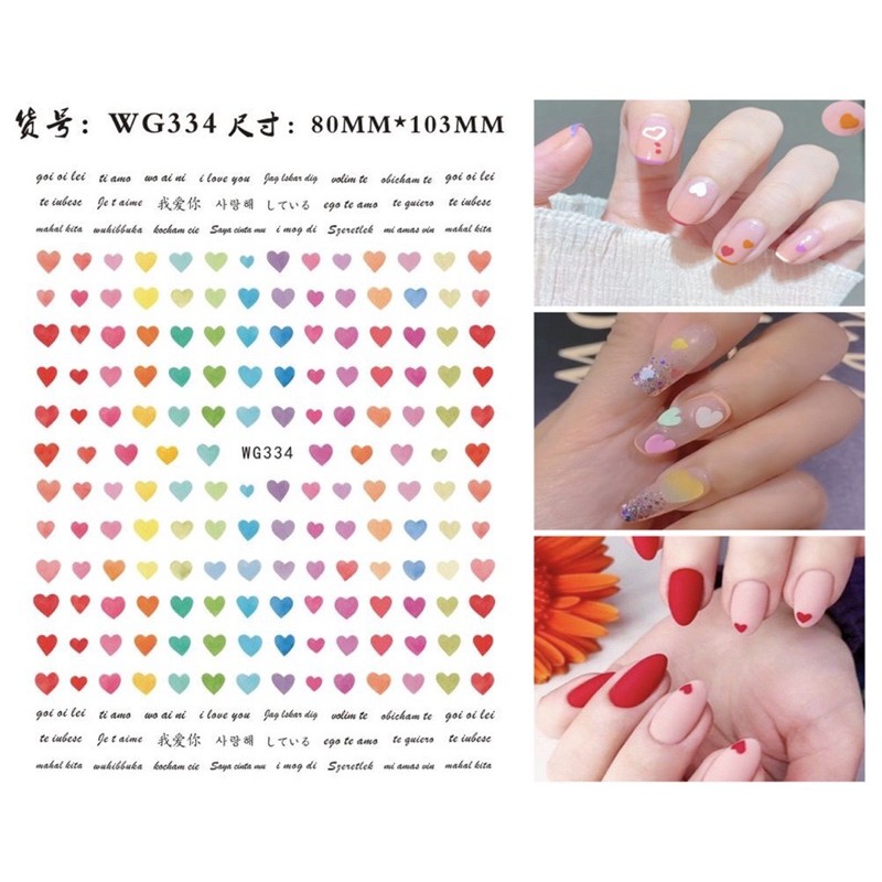 Sticker hoạ tiết trái tim Valentine,hình dán móng hoạ tiết trái tim Valentine trang trí móng tay nail