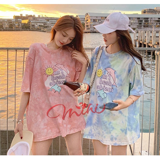 Áo Thun Phông Tay Lỡ Nam Nữ Loang 2 MÀU SIÊU CUTE cổ tròn cotton  -  áo phông nữ hè 2023 đẹp giá rẻ