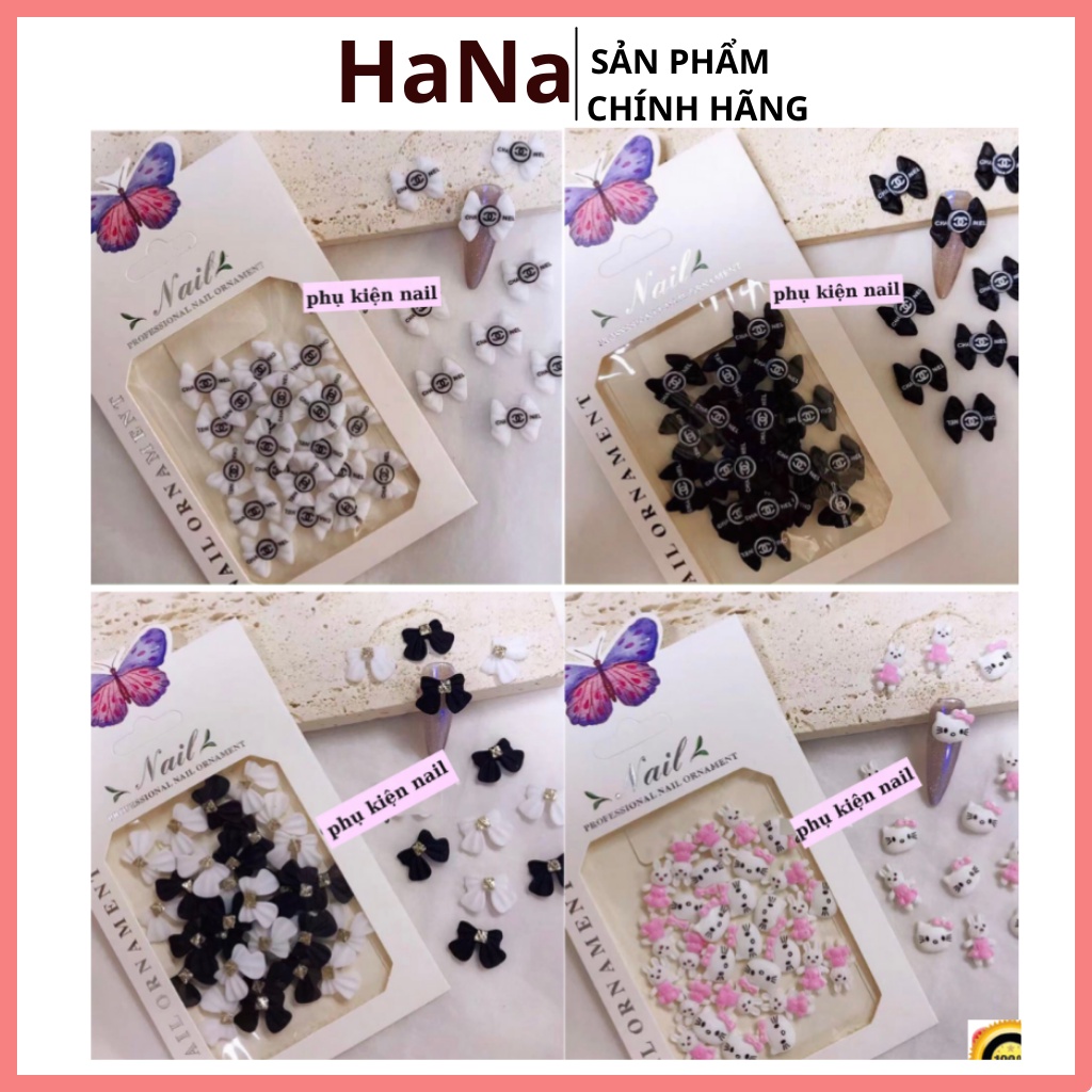 Charm nail hoa, gấu, thỏ, nơ nhựa, phụ kiện gắn móng