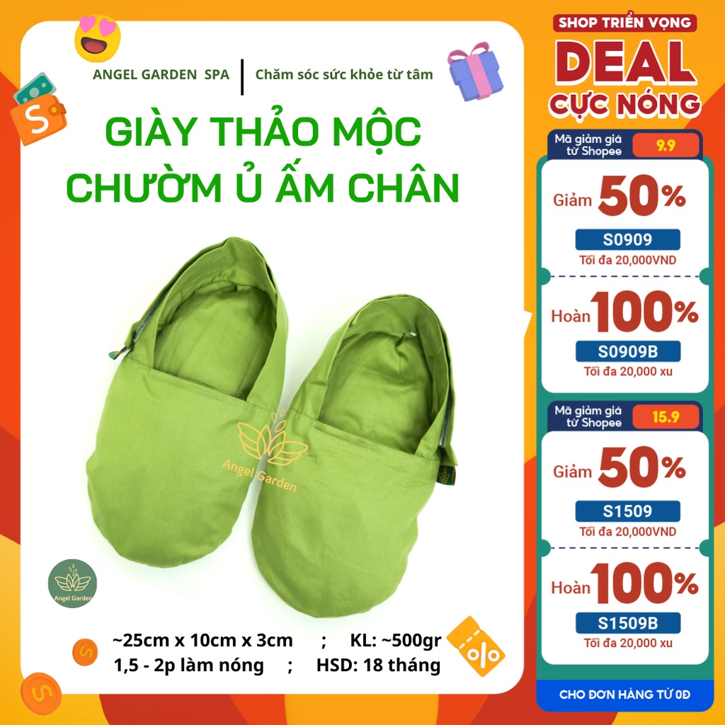 Giày thảo mộc chườm ủ ấm LÒ VI SÓNG or CHẢO - chăm sóc đôi bàn chân khỏe mạnh, ngủ ngon sâu giấc ANGEL GARDEN SPA