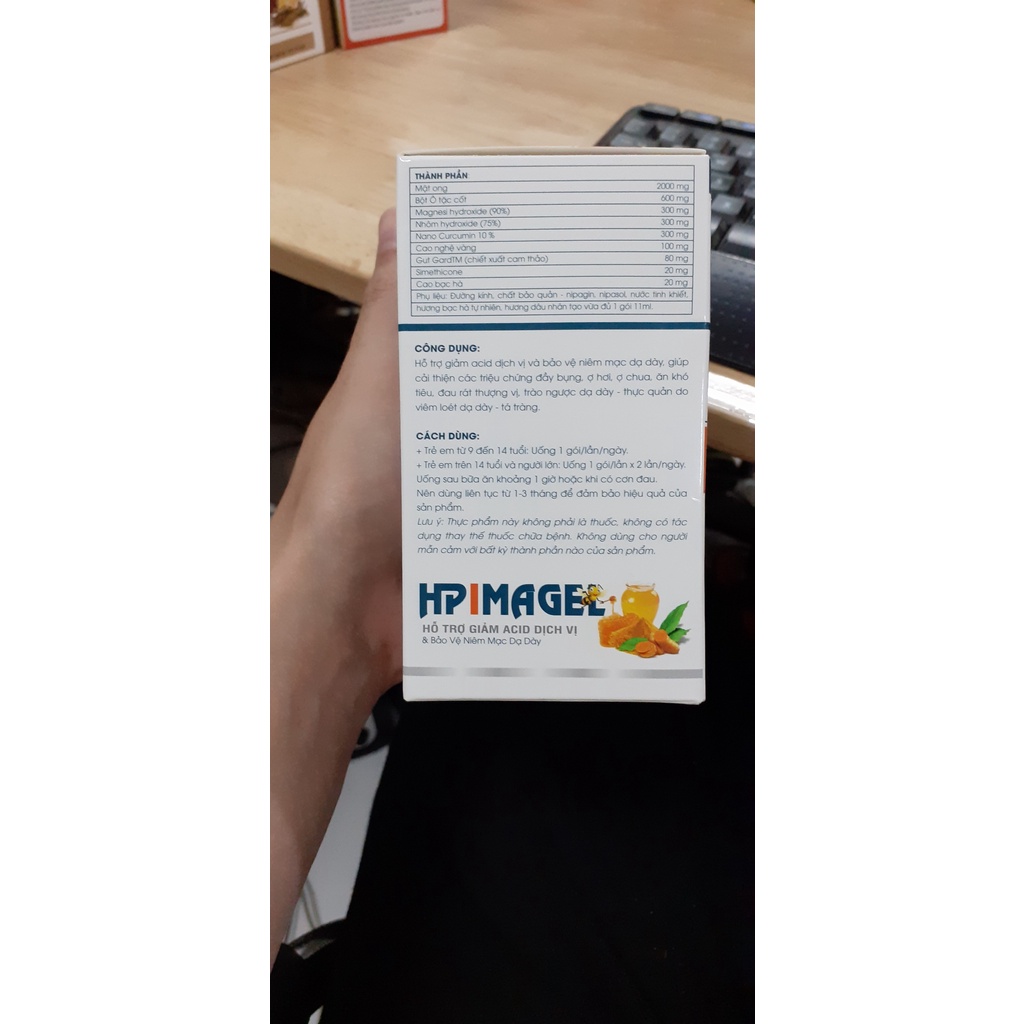 Dạ dầy Hpimagel Nano curcumin Giảm acid dịch vị Viêm loét dạ dày Tá tràng Trào ngược đầy bụng ăn khó tiêu Hộp 20 gói