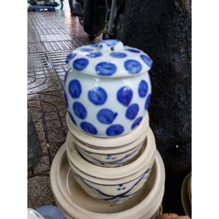 Thố chấm bi xanh