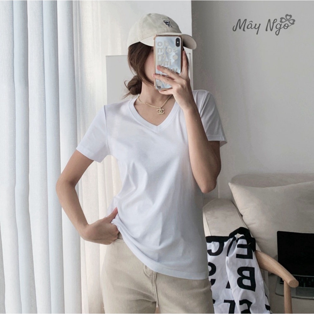 Áo thun thái trơn cổ tim form vừa ôm vải mịn mát