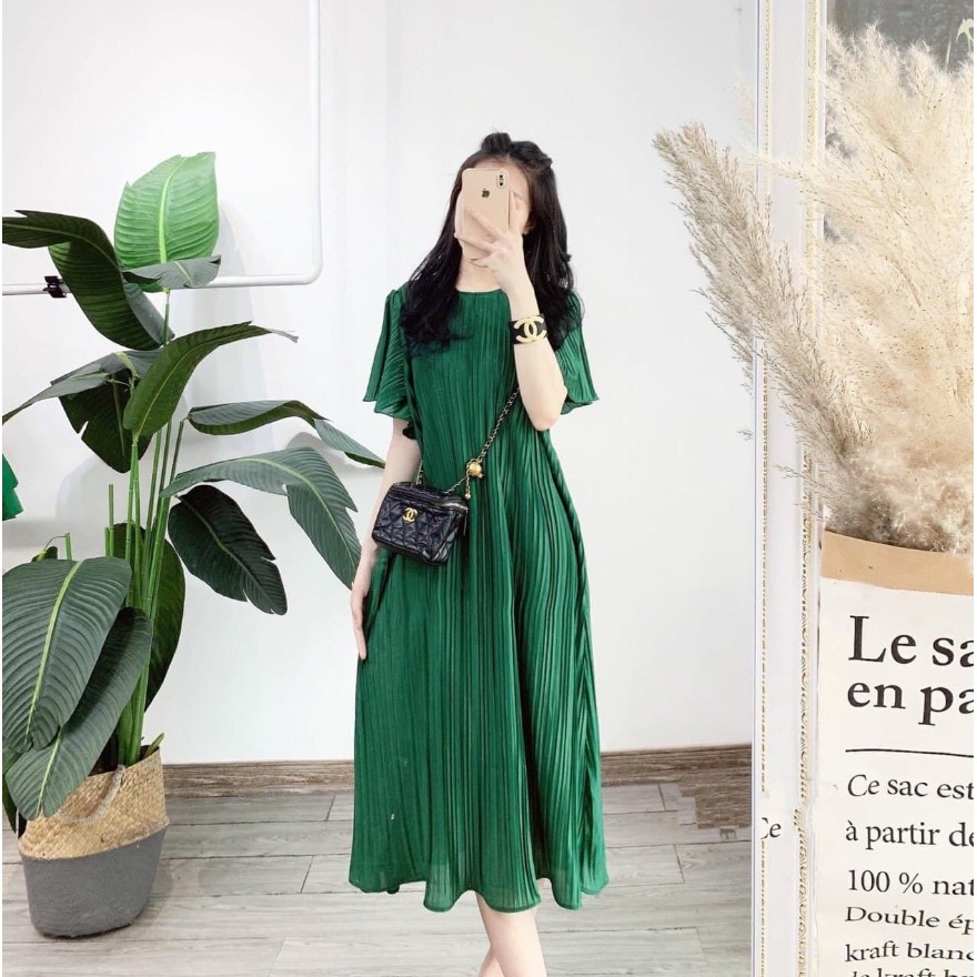 Đầm xếp li dáng suông bầu bì bon chen thoải mái nhé - Váy xếp li hàng thiết kế siêu xinh