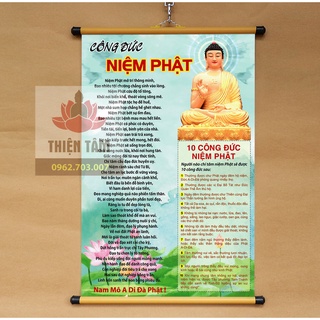 Tranh chữ Công Đức Niệm Phật 40x60cm chất liệu vải phủ bóng cao cấp dày dặn