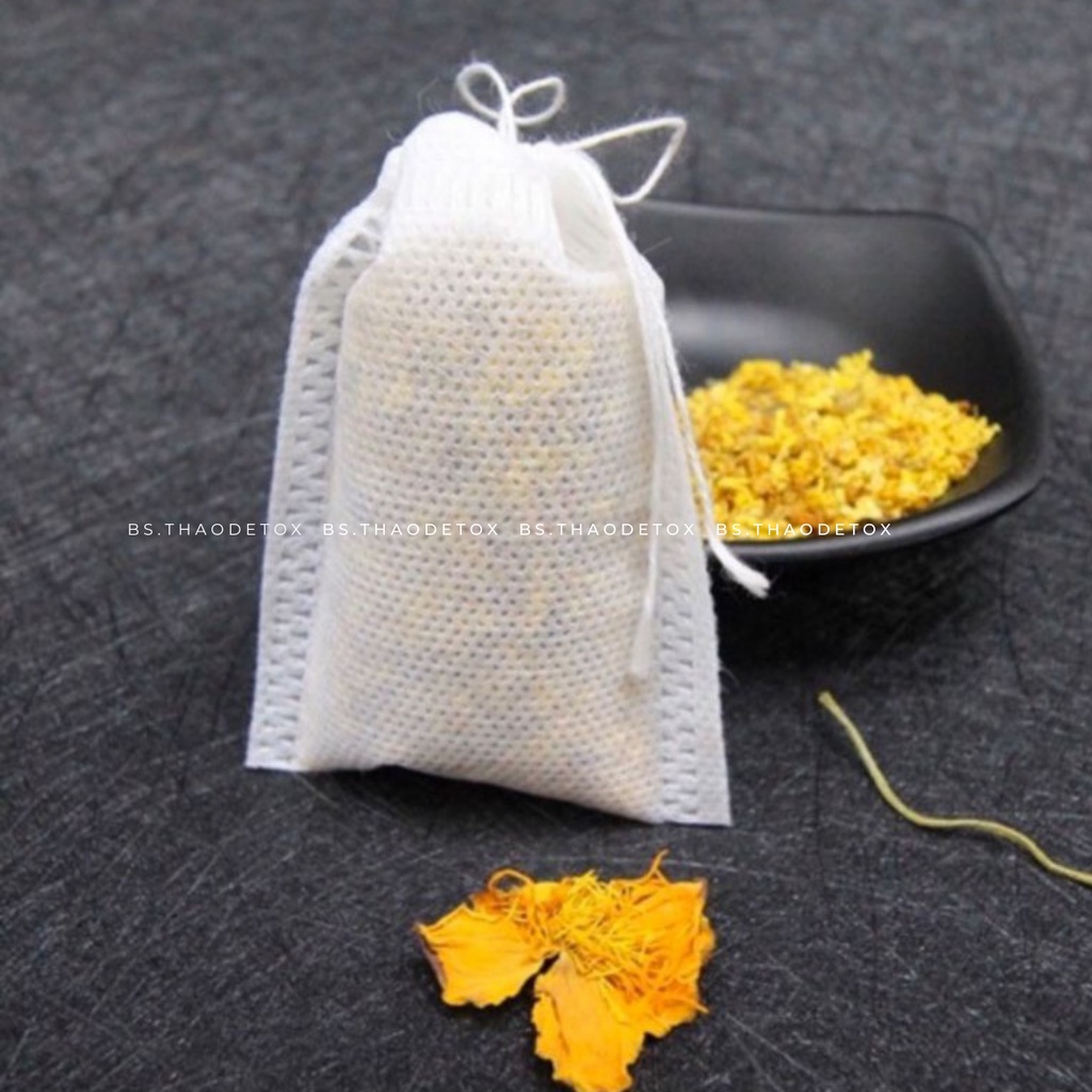 Túi lọc trà, cà phê, thảo dược, da vị, size 7x9 cm, vải không dệt, túi đa năng có dây cột rút
