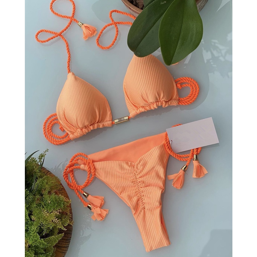 Bộ Bikini / Bikini Bằng Vải Bện Màu Trơn Phong Cách Mới Nhiều Màu Tùy Chọn Cho Nữ