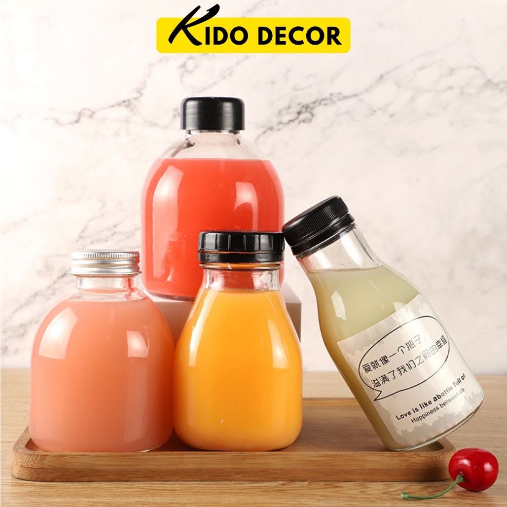 Chai Thủy Tinh Đựng Nước Ép, Trà Sữa Dáng Lùn 300ml, 500ml KIDO DECOR