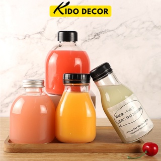 Chai thủy tinh đựng nước ép, trà sữa dáng lùn 300ml, 500ml kido decor