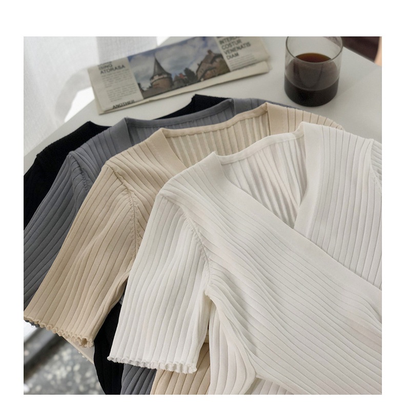 Áo kiểu SUXI dệt kim cổ chữ V phong cách thời trang Hàn Quốc