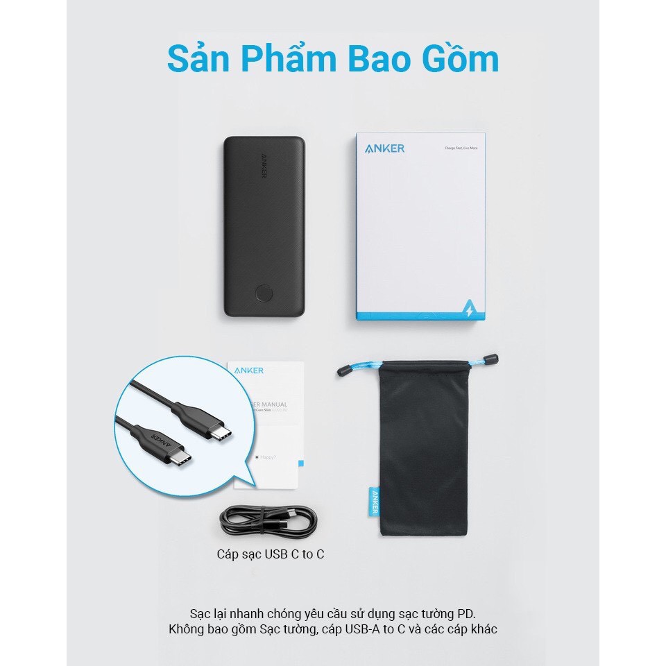 Sạc Dự Phòng Tích Hợp Cổng USB Type-C In/Out Hỗ Trợ Power Delivery PD Anker PowerCore Slim PD 10000mAh - A1231