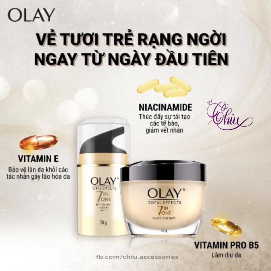 KEM DƯỠNG DA, CHỐNG LÃO HOÁ NGÀY & ĐÊM OLAY TOTAL EFFECTS MOISTUZUZER CREAM BUBDLE – 50ML