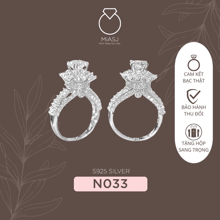 Nhẫn nữ Bạc Ý S925 cao cấp hột mỹ đá Cz nhân tạo miễn phí xi Kim Mã N033 | Mi.A Trang sức bạc