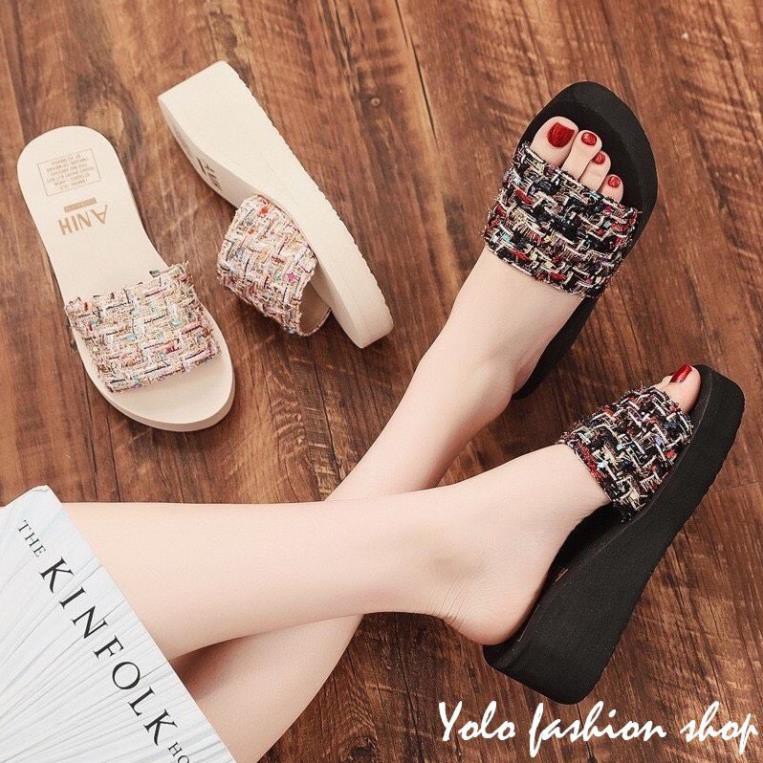 Dép nữ quai ngang đế xuồng 5p vải dạ thời trang siêu nhẹ êm chân - DX8