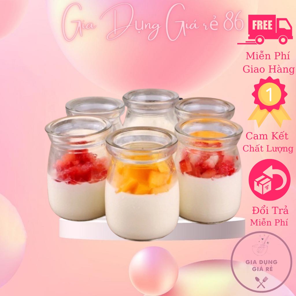 Cốc làm sữa chua bằng thủy tinh có nắp đậy