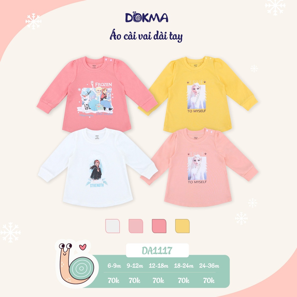 DA1117 Áo dài tay bé gái in hình Dokma vải cotton mỏng (9-36M)