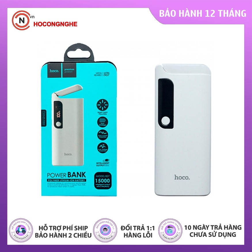 Sạc Dự Phòng Kiêm Đèn Led Siêu Sáng Hoco B27 15000mAh-Hàng Chính Hãng