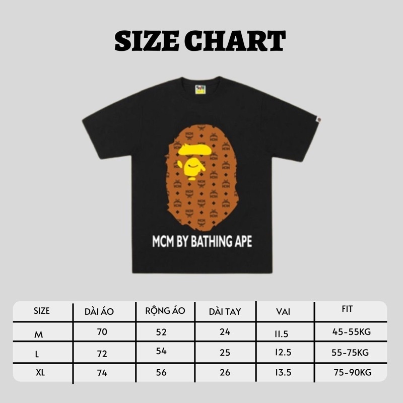[Best Quality]Áo Thun Bape, Áo Thun Cộc Tay In Hình Bape MCM Nam Và Nữ Hàng Cao Cấp From Rộng 100% Cotton Unisex