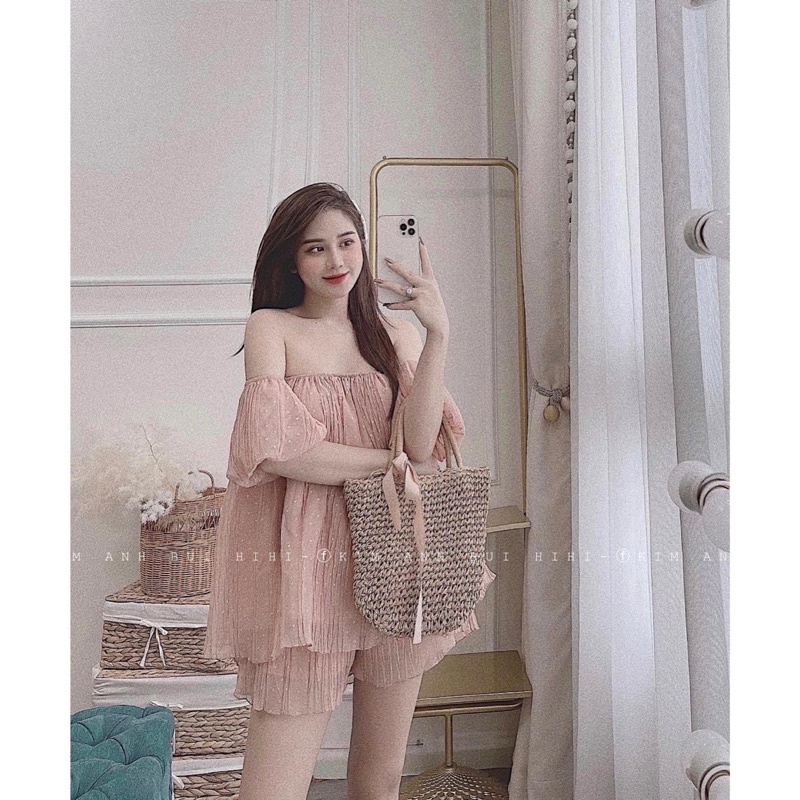 SNU360 - SET ĐÙI NỮ TRỄ VAI REN HẠT MIX SOOC 2 LỚP