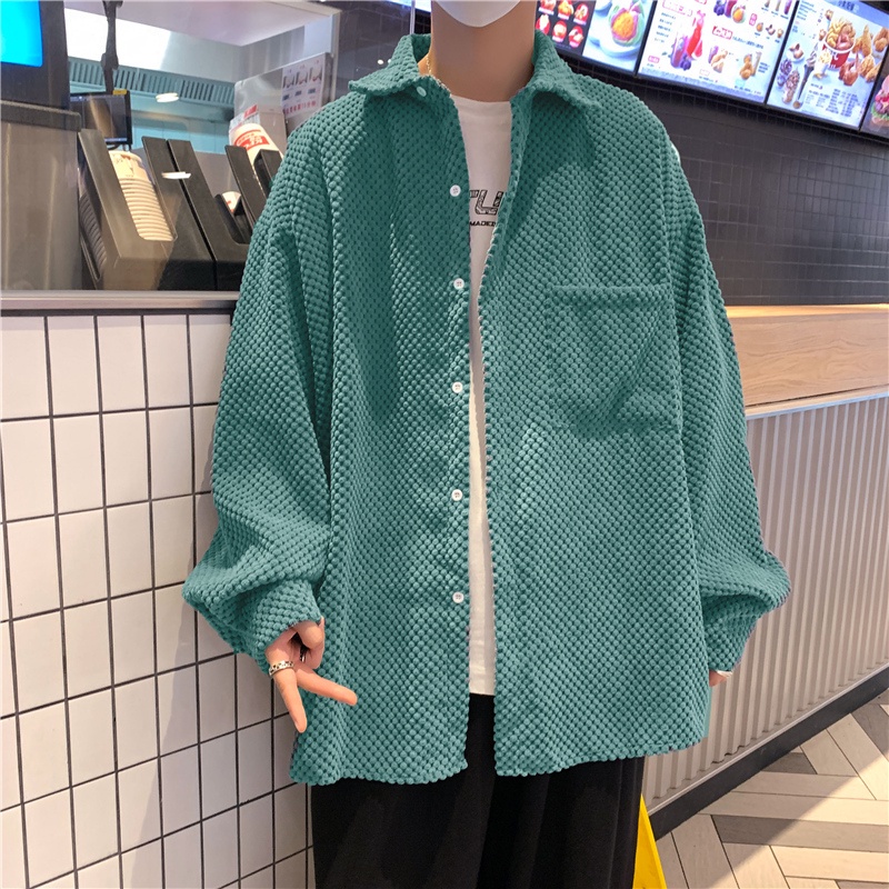 Áo Sơ Mi Nhung Tay Dài Màu Sắc Đơn Giản Phong Cách Retro Hàn Quốc Cho Nam Giới