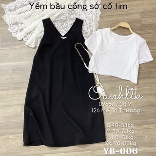 [ 40-95kg] YẾM BẦU CÔNG SỞ CỔ TIM - Váy bầu mùa hè màu đen & xanh than [ ẢNH THẬT CHỤP TẠI SHOP]
