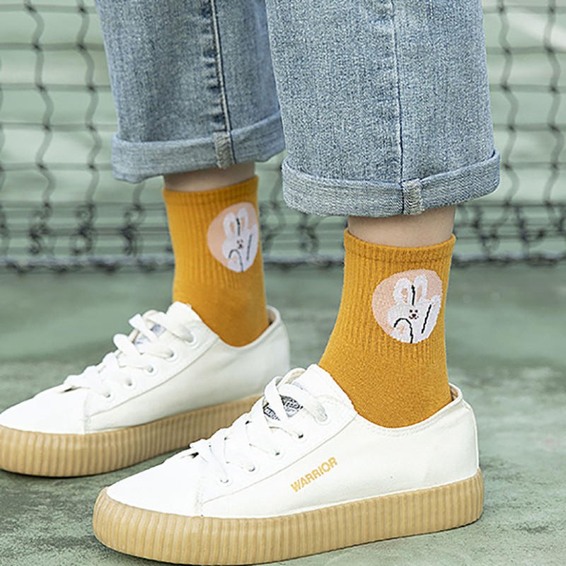 Women Autumn Cartoon Animal Solid Color Mid Socks | BigBuy360 - bigbuy360.vn