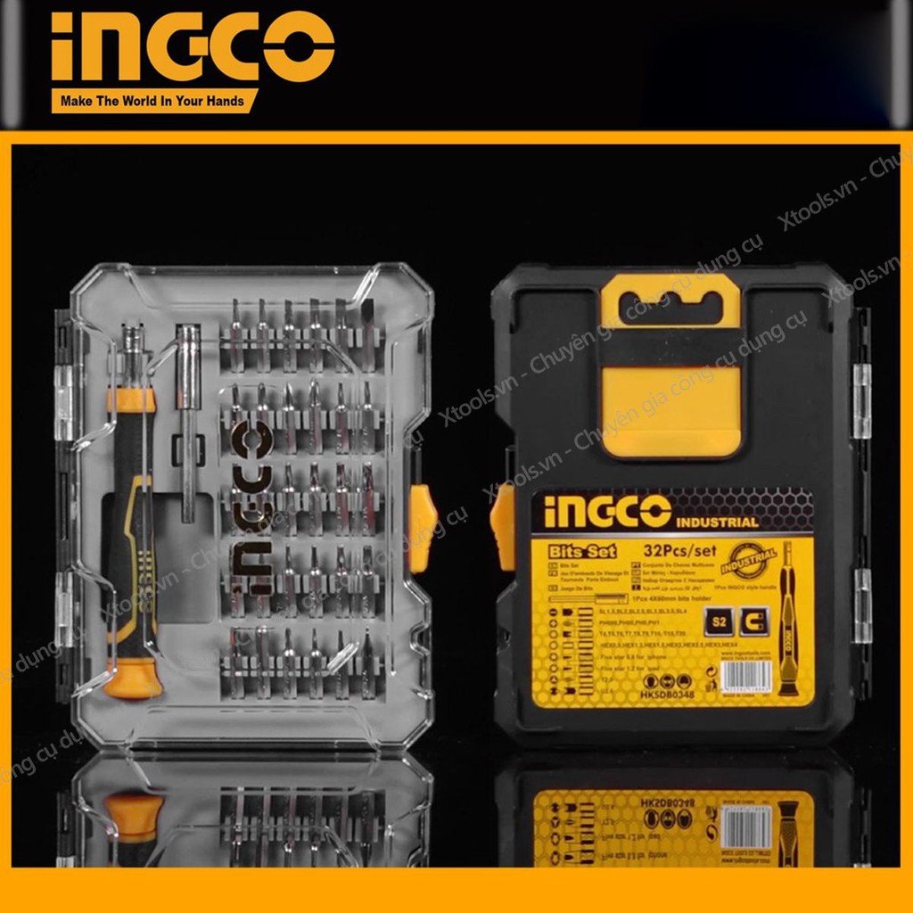 Bộ tua vít đa năng chuẩn 32 chi tiết INGCO HKSDB0348 có nam châm vĩnh cửu sửa điện thoại máy tính tháo mở đồ điện tử