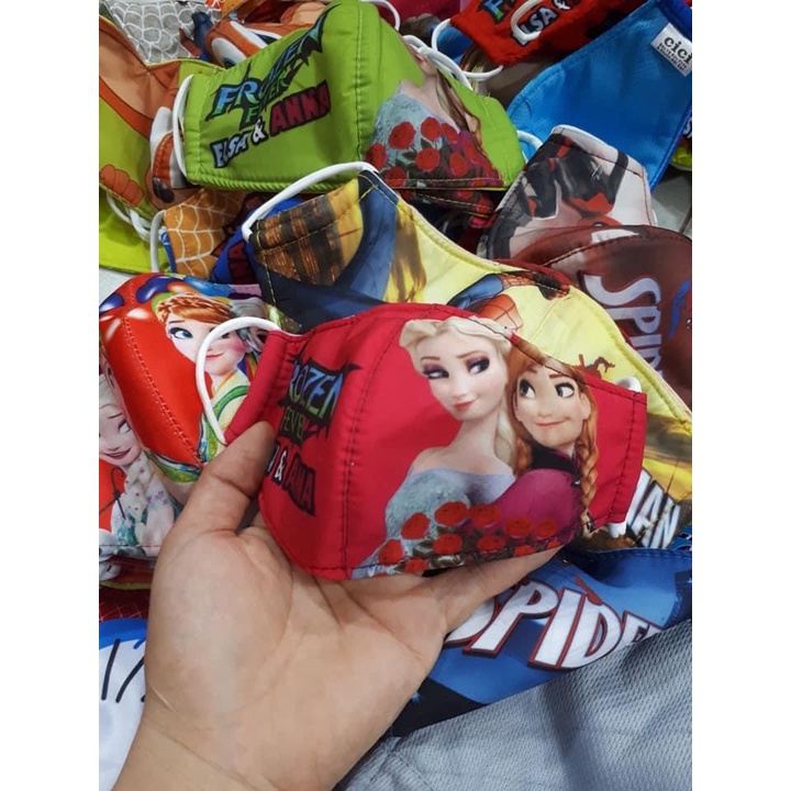 Khẩu Trang Vải 3 Lớp Cao Cấp có hình siêu nhân và công chúa Cho Bé trai, bé gái